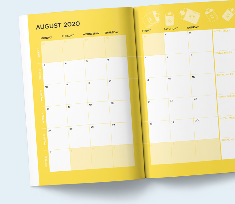 Interior page of September 2020 12 Month Running Planner And Training Journal